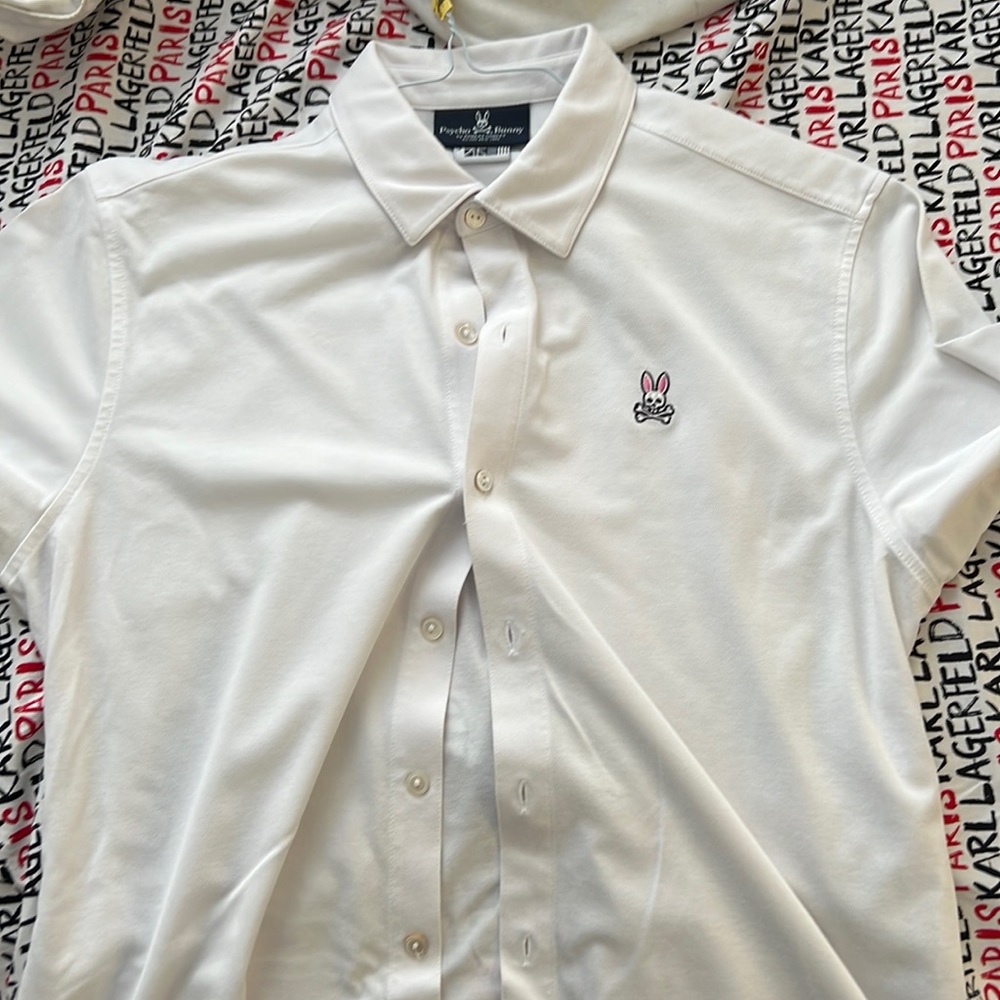 Psycho bunny white baseball polo